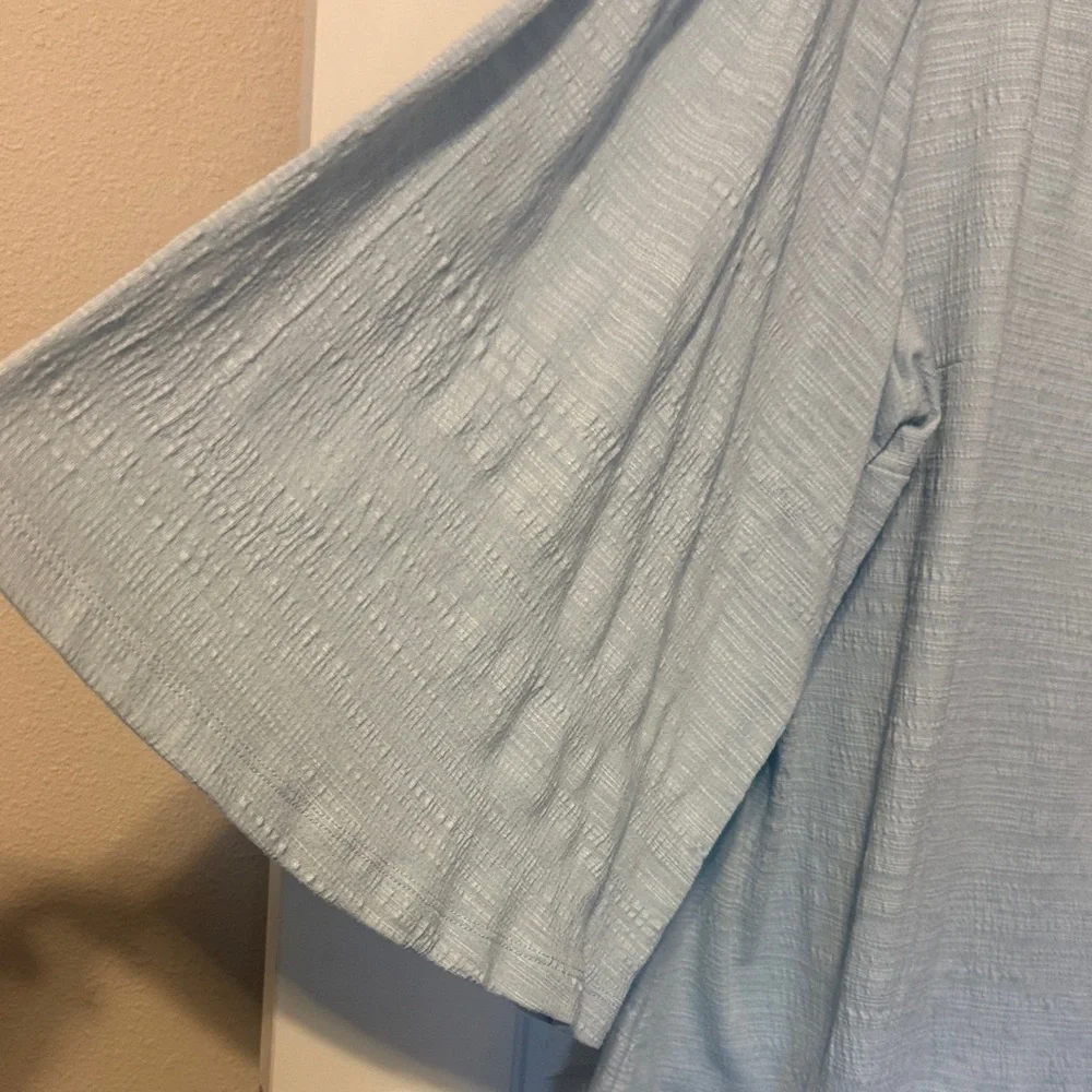 Wonderly Sky Blue Textured V-Neck Blouse - Picture 5 of 5